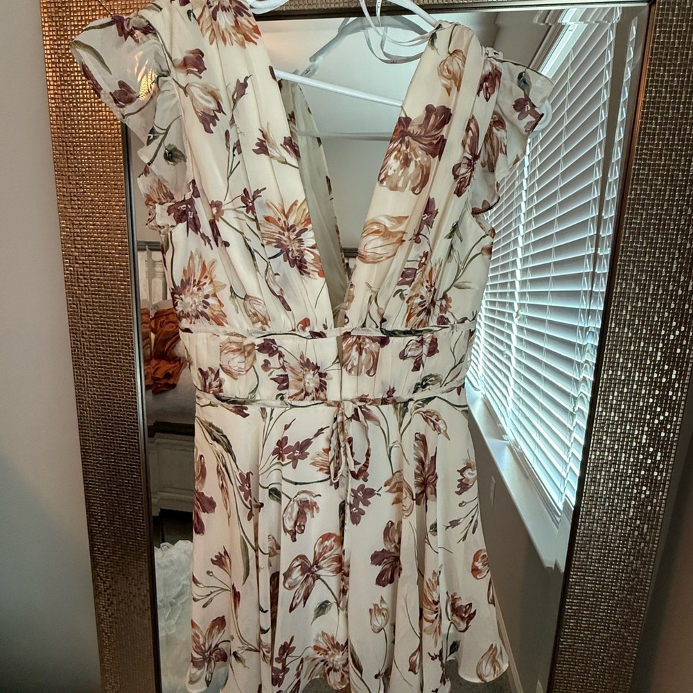 Lulu's Elegant Cream and Brown Backless Dress